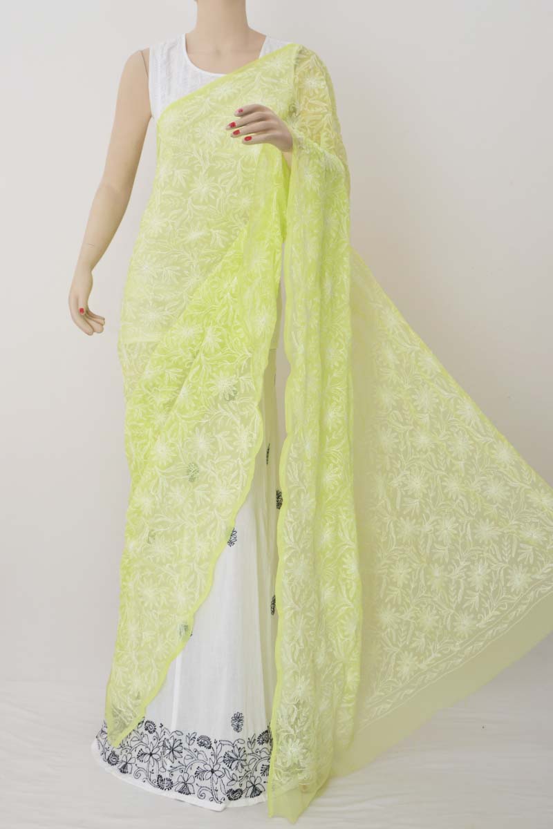 Light Yellow  Allover Hand Embroidered Lucknowi Chikankari Dupatta (georgette) Mc251415 Mc251417